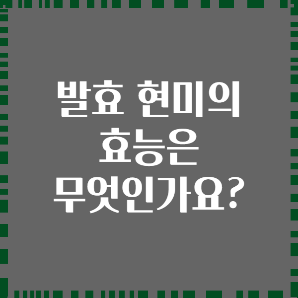 발효 현미의 효능은 무엇인가요?